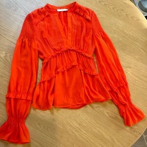 Tory Burch Vibrant Orange Smocked Blouse
